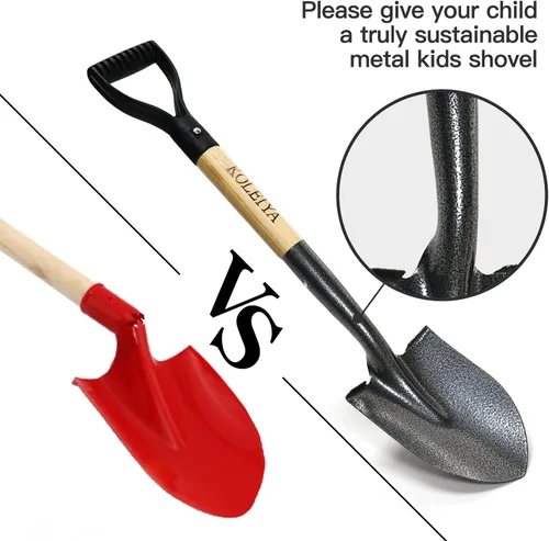 Vista 3 de KOLEIYA Pala pequeña de mango corto – 28 pulgadas de longitud total – Pala de arena de metal para niños para excavar y jardinería – metal + madera