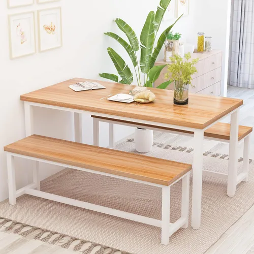 Vista 6 de Recaceik Juego de mesa de comedor con banco, juego de muebles de comedor de 3 piezas, juego de mesa de cocina, estructura resistente, comedor que