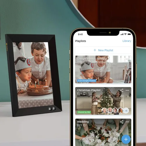 Vista 4 de Nixplay Seed - Marco de fotos digital WiFi de 13,3 pulgadas con pantalla IPS, iPhone y aplicación Android, 10 GB de almacenamiento en línea y sensor