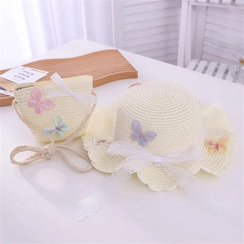 Vista 2 de Sombrero de vaquero para niñas pequeñas, sombrero de playa para niños, bolsa de paja para niños + sombrero de sol, sombrero para niños recién nacidos
