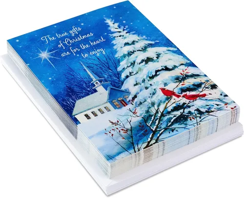 Vista 3 de DaySpring - Juego de tarjetas de Navidad religiosas (16 tarjetas y sobres) Iglesia de invierno