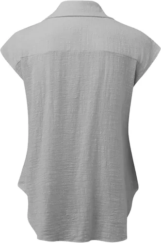 Vista 25 de Ceboyel Camisas para mujer de moda de verano, algodón, lino, manga corta, cuello con botones, blusa casual para mujer 2023