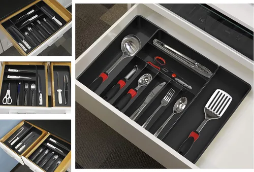 Vista 6 de Simple Houseware Organizador de cubiertos extensible para cajones de cocina, color negro, bandeja de cubiertos ajustable con 9 compartimentos
