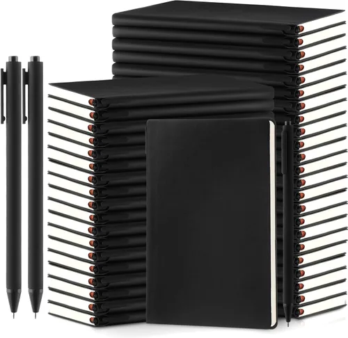 Vista 12 de Jetec Paquete de 30 cuadernos con 30 bolígrafos, bloc de notas de cuero de tapa blanda A5 a granel con bolígrafo para escuela, negocios, trabajo