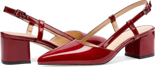 Vista 5 de Tanaoen - Zapatos de tacón bajo de charol grueso de 1.5 pulgadas con correa al tobillo y puntera puntiaguda, zapatos de vestir para negocios