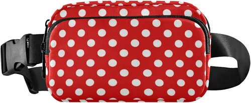 Vista 31 de Riñonera con patrón de lunares rojos y blancos para mujeres y hombres, cangurera pequeña, bolsa cruzada para exteriores, senderismo, correr, viajes