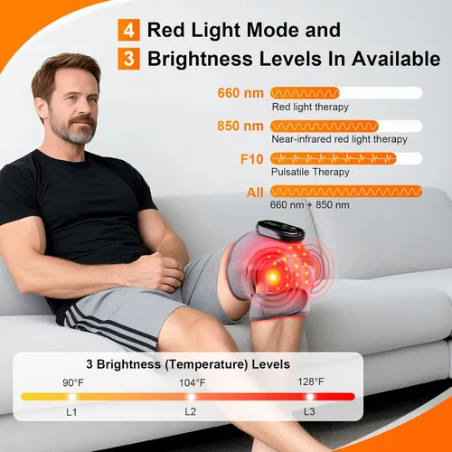 Vista 3 de Masajeador de rodilla con terapia de calor y luz roja y vibración, terapia de luz roja infrarroja de 660 nm y 850 nm para aliviar el dolor, soporte