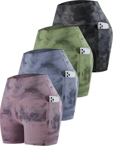 Vista 17 de CHRLEISURE - Pantalones cortos de ciclismo para mujer con bolsillos de licra, cintura alta, con control de abdomen para entrenamiento, yoga