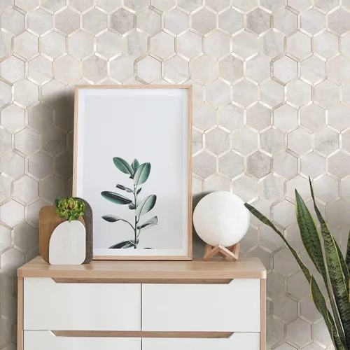Vista 5 de STICKGOO Azulejo Hexagonal de Despegar y Pegar para Salpicadero, Azulejo Adhesivo para Salpicadero de Cocina y Baño, Aspecto de Mármol Beige PVC