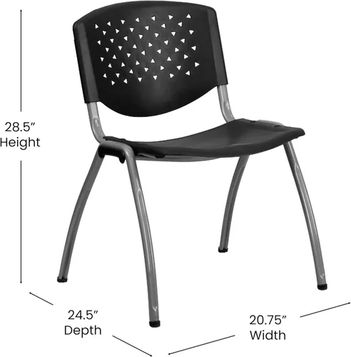 Vista 3 de Flash Furniture - Silla apilable de plástico negro de la serie HERCULES con capacidad de 880 lb. y marco recubierto en polvo de color gris titanio
