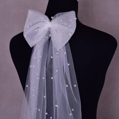 Vista 6 de Decoraciones de despedida de soltera blanco perla lazo para el cabello velo de boda accesorios para el cabello regalo de despedida de soltera