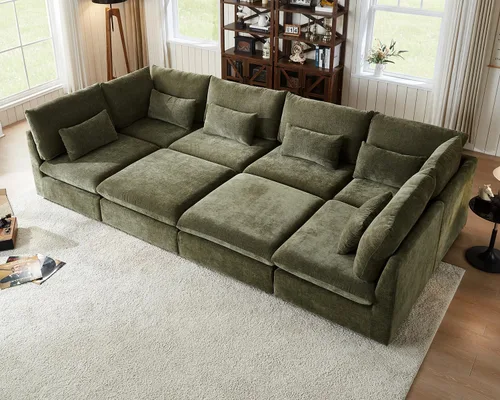 Vista 14 de Sofá modular de pana de gran tamaño de 77 pulgadas, sofá modular de nube lavable con otomana, sofás seccionales de 3 plazas para sala de estar