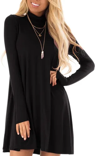 Vista 4 de Vestidos tipo camiseta de manga larga con cuello alto para mujer