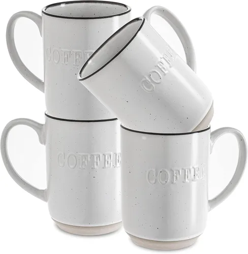 Vista 6 de Sheffield Home Juego de tazas de café de gres - 4 tazas de café impresas, tazas de té, tazas de café con leche de 16 onzas (negro)