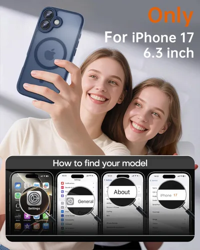 Vista 2 de Funda magnética para iPhone 17 con protector de pantalla, protección completa de la cámara, compatible con MagSafe, delgada, translúcida, mate, a