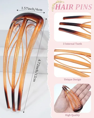 Vista 3 de 6 horquillas francesas para mujer, tenedores en forma de U para moño, moños, rizos franceses, fijación fuerte, 3 dientes internos, palillos