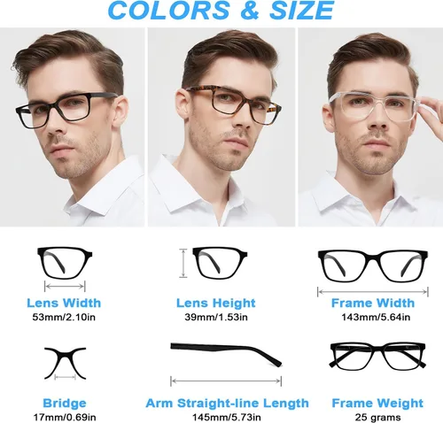 Vista 6 de Gafas de lectura con bloqueo de luz azul para hombres lectores de computadora 0.0 1.0 1.25 1.5 2.0 a 4.0