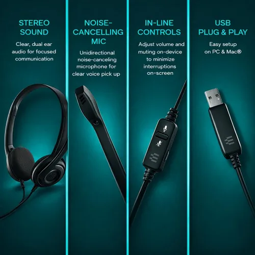 Vista 3 de Sennheiser PC 8 USB - Auriculares estéreo USB para PC y MAC con control de volumen y silencio en línea, color negro