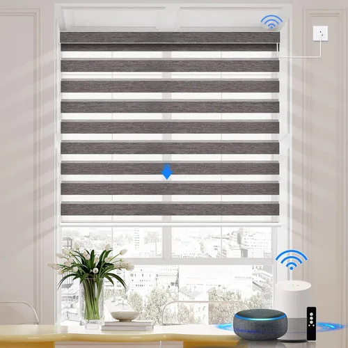 Vista 13 de Persianas motorizadas de cebra compatibles con HomeKit, Alexa, Google, persiana enrollable de doble capa con motor cableado Wi-Fi/Bluetooth, 110