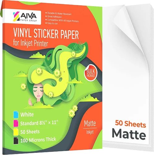 Vista 12 de Papel adhesivo de vinilo imprimible para impresora de inyección de tinta, blanco mate, 15 hojas autoadhesivas, papel de calcomanía impermeable