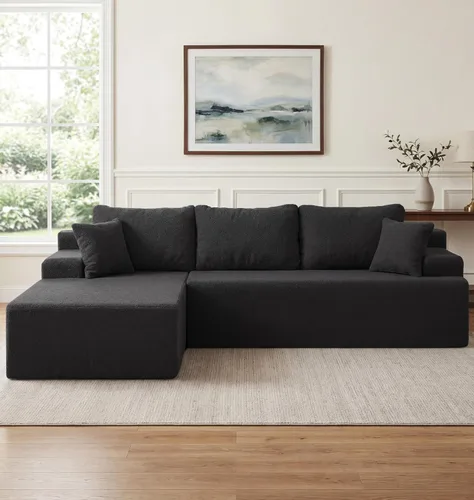 Vista 16 de Hobestluk - Sofá modular sin hueso, sofá seccional en forma de L 96" Right Facing Chaise Black,Memory Foam,Removable Cover,Non-slip Bottom,No