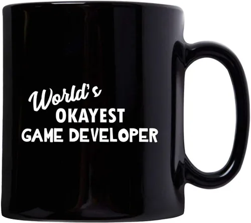 Vista 2 de Worlds Okayest Game Developer Designer Mug Coffee Tea Cup Black Ceramic 11oz - Video Gaming Design Dev Team Development Funny Gag Appreciation Thank