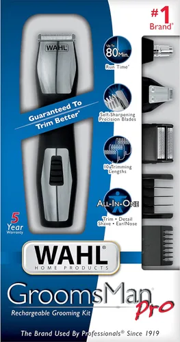 Vista 3 de Wahl 9855-300 Groomsman Pro Kit de aseo recargable todo en uno, negro/plata