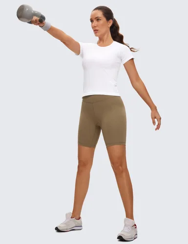Vista 3 de CRZ YOGA Camisetas de entrenamiento sin costuras para mujer, transpirables, de manga corta, para gimnasio, correr, yoga, atléticas