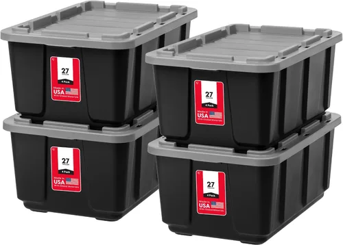Vista 12 de IRIS USA, Inc. - Contenedor organizador grande de plástico de 27 galones con tapa duradera y hebillas de cierre seguras, color negro / negro