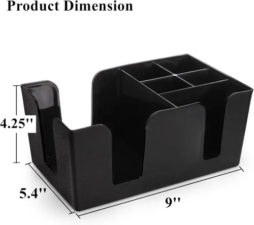 Vista 10 de Tebery Paquete de 3 barras de plástico negro con 6 compartimentos, organizador de barra recargable para servilletas, palillos de dientes, pajitas
