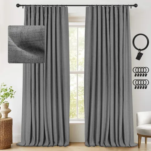 Vista 41 de INOVADAY Cortinas térmicas para puerta corredera 100% opacas para dormitorio, cortinas de puerta corrediza de vidrio extra anchas para patio, lino