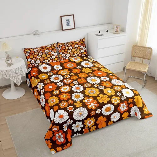 Vista 3 de Feelyou Juego de edredón Groovy de los años 60 y 70 para niños, edredón retro de flores hippie para niños y adolescentes, juego de ropa de cama