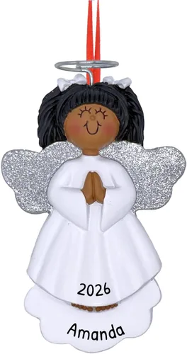 Vista 8 de Adorno de ángel personalizado 2025 – Adorno de ángel bebé rubio para niño, reloj de halo dorado, adornos de Navidad para bebé para alas de árbol