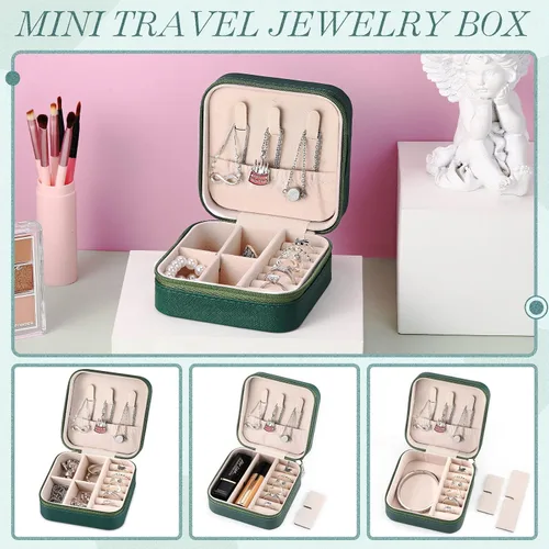 Vista 41 de Yinkin 12 piezas de mini joyero de viaje para dama de honor, organizador de aretes de piel sintética, accesorios de viaje a granel, soporte portátil