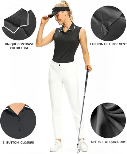 Vista 2 de Camisetas polo para mujer, sin mangas, para golf, tenis, UPF 50+, ligeras