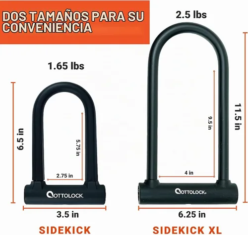 Vista 6 de OTTOLOCK Sidekick Compact U-Lock Candado de bicicleta ligero recubierto de silicona (negro)