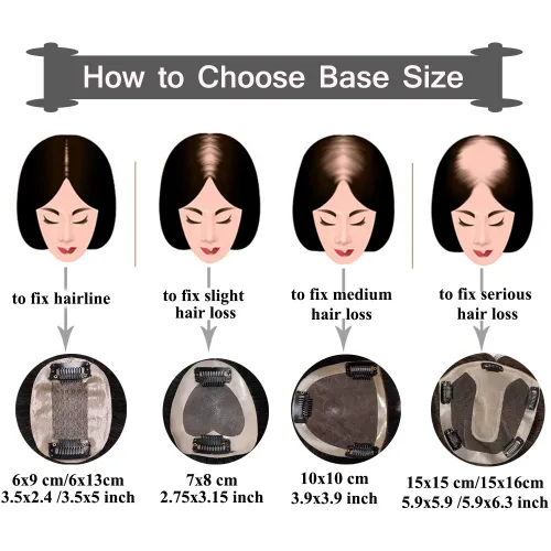 Vista 6 de Benehair Extensiones de cabello con clip en la parte superior para mujer, base de seda, hechas a mano, tupé, parte media, extensión de cabello