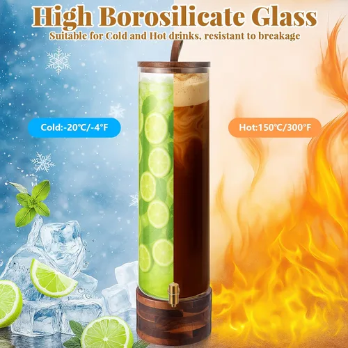 Vista 5 de FillTouch Paquete de 1 dispensador de bebidas de vidrio de 5 galones con soporte y tapa de madera de acacia, grifo de acero inoxidable, dispensador