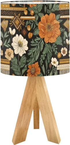 Vista 20 de Tripod Table Lamp Boho Vintage Flower Shape Stripe Circles Curved Lines Bedside Lamps Small Lamp Nightstand Lamp with Linen Lampshade Table Lamps