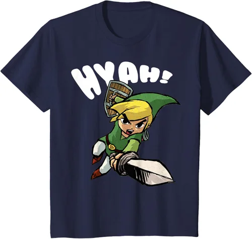 Vista 34 de Nintendo Legend of Zelda Link Hyah Poster - Camiseta pequeña Azul Marino