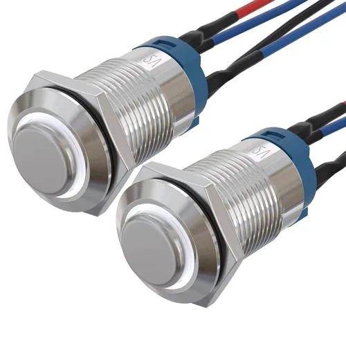 Vista 15 de APIELE Interruptor de botón momentáneo de 0.472 in precableado 5.906 in de cabeza redonda alta (aluminio negro, azul)