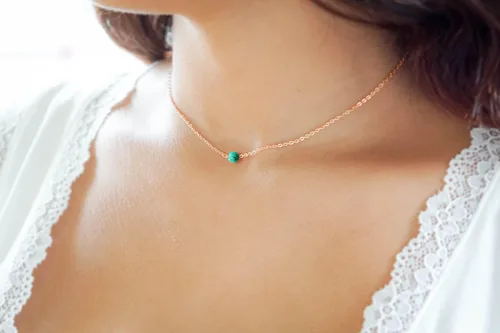 Vista 3 de Metzakka Gargantilla de plata de ley, hecha a mano con delicado collar chapado en oro rosa turquesa real para mujer