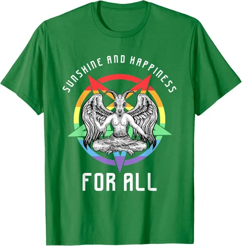 Vista 4 de Funny Sunshine and Happiness for All LGBT Gay Pride Baphomet Camiseta Negro