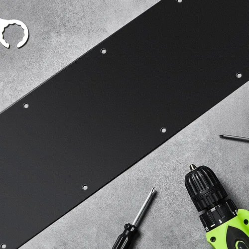 Vista 7 de Dunzy Placa protectora inferior de puerta con tornillos negros de grosor de aluminio satinado, placa de empuje de puerta de metal pulido