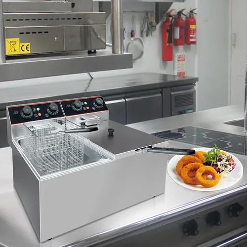 Vista 7 de Freidora comercial de 8.4 cuartos de galón con cesta eléctrica, freidora de acero inoxidable para restaurante y hogar, 1800 W