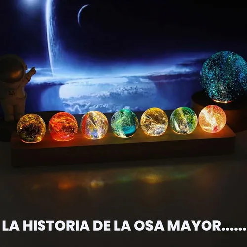 Vista 5 de Bola de cristal con base de luces LED de madera, luz nocturna de cristal colorida, 7 bolas de cristal, luces USB decorativas, mesa USB, lámpara