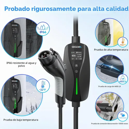 Vista 9 de SEGUMA Cargador EV de Nivel 2, Cargadores de Coche Eléctrico de 40 Amperios, Cable de 25 Pies con Enchufe NEMA 14-50, Corriente Ajustable, Retardo