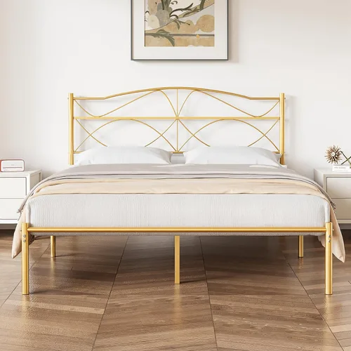 Vista 11 de VECELO Base de cama de plataforma de metal tamaño individual con cabecera y estribo, base de colchón de soporte de listones resistentes, no necesita