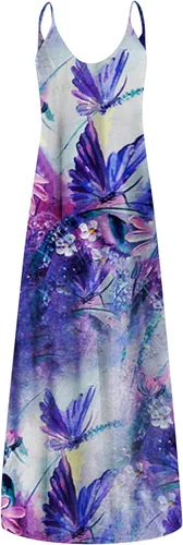 Vista 3 de Vestido de verano bohemio para mujer, vestidos con cuello en V con vuelo, sexy, floral, vestidos de playa vintage, vestido largo
