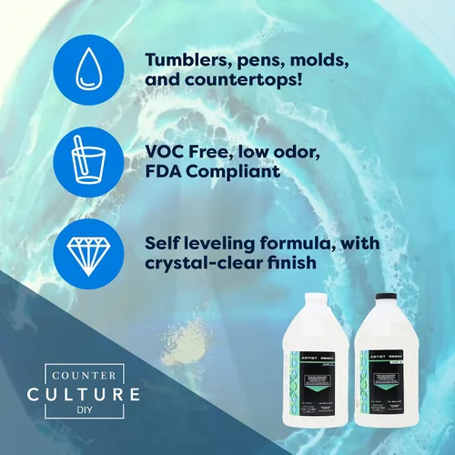 Vista 2 de Counter Culture DIY Clear Artist Resina, kit de 1 galón, suministros de epoxi para manchas metálicas, acrílico, 100% sólidos, fácil capa, sin